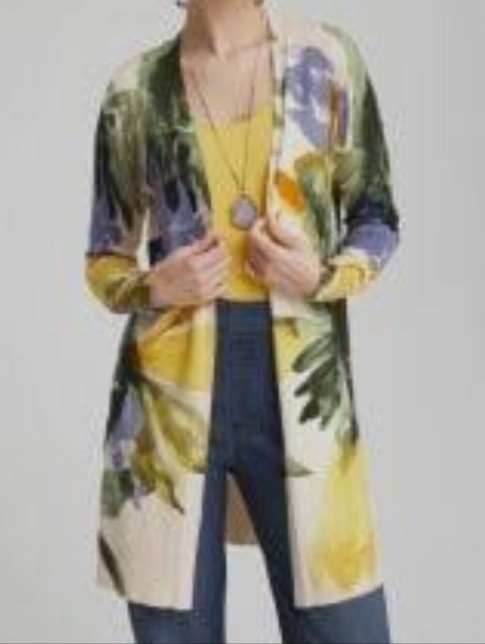 Chico's Floral Watercolor Open-Front Cardigan